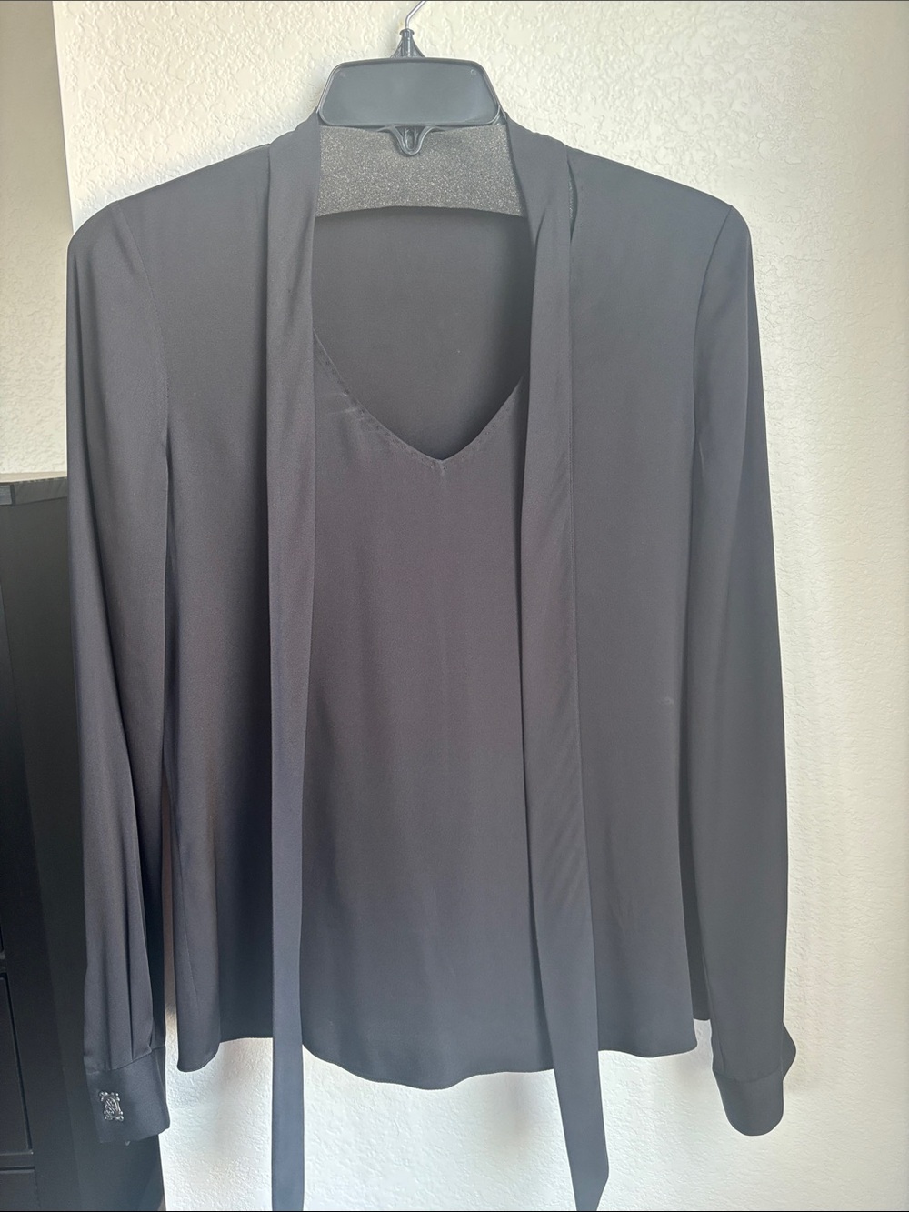 Elie Tahari Black Draped Silk Tie-Neck Blouse